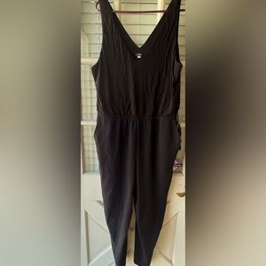 Ann Taylor LOFT Women Black Sleeveless Mixed Media Jumpsuit Romper Size 14